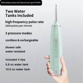 Water Flosser Equipped with Two Water Tanks for Home and Travel,3 Modes Dental Oral Irrigator,Portable,IPX7 Waterproof,Powerful Battery Life, Water Dental Flossers for Teeth (Light Green)