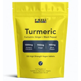 Turmeric Tablets 2400mg (per Serving) with Black Pepper & Ginger | 120 High Strength Curcumin Supplements | Vegan and Gluten Free | UK Made