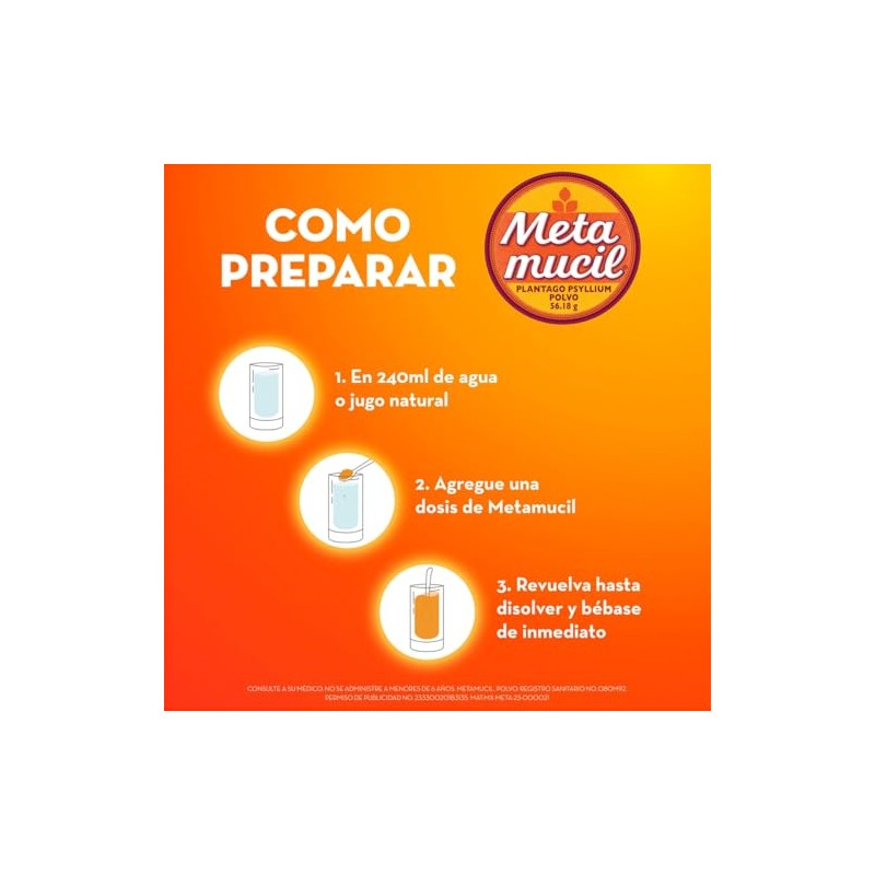 Metamucil Suplemento Fibra Sabor Naranja Azucar 425