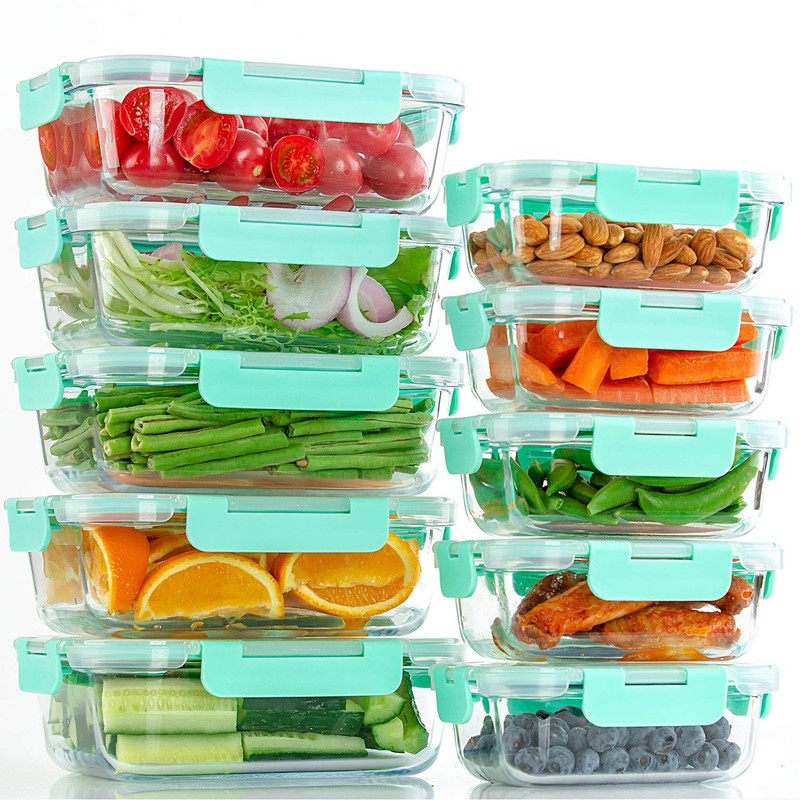 C CREST [10-Pack] Glass Food Storage Containers with Lids, Airtight,