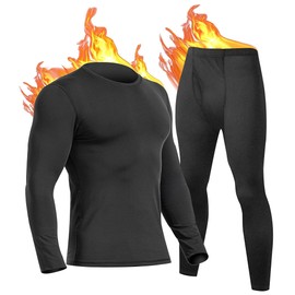 UNIQUEBLLA Long Johns Thermal Underwear Set for Men Thermal Base Layer Cold Weather Bottom Top Black