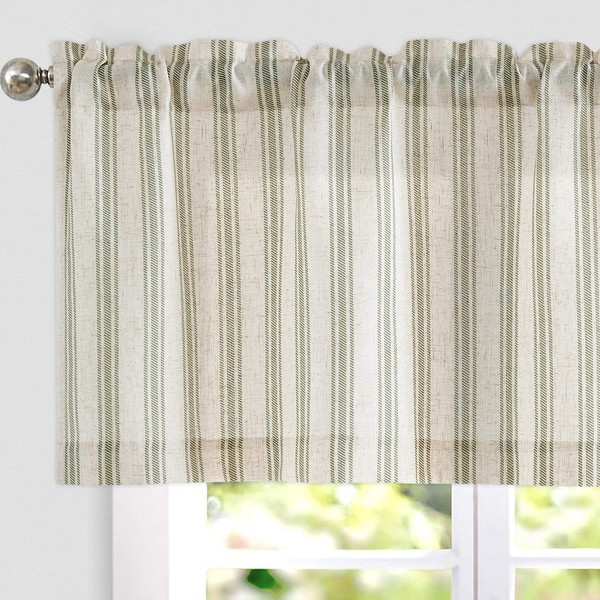 TOPICK Linen Striped Panel Curtain, Semi-Transparent Bistro Curtain, Sheer Curtain,