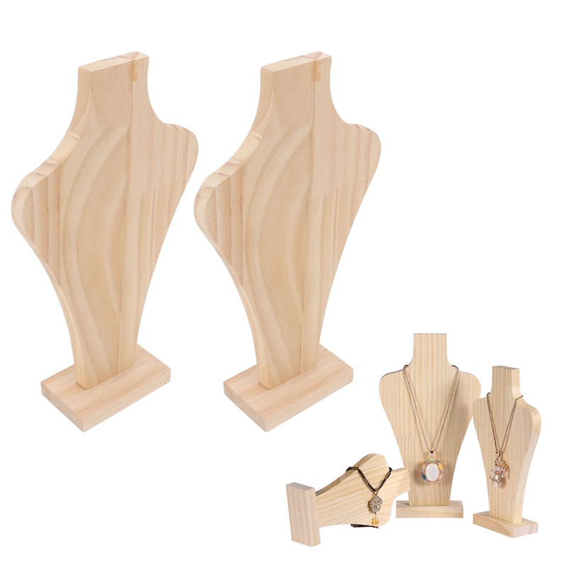 2pcs Wooden Necklace Display Stand Vase Shaped Light Weight Solid