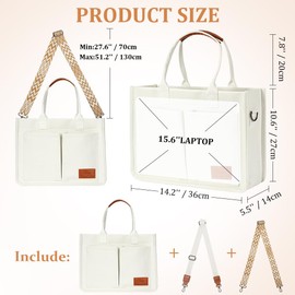 Aucuu Women's Canvas Bag, Large Handbag with 2 Adjustable Shoulder Straps, Work Bag, Shoulder Bags, 15.6 Inch Laptop Bag, Tote Bag, Women's Shoulder Bag for School, Work, Travel, #2 Cream White