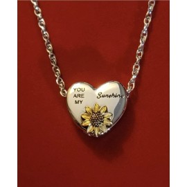 Cremation Jewelry, Urn Necklace, Silver You Are My Sunshine w/Sunflower Necklace