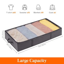 Lifewit 3 Pack UnderBed Storage Bags with Lid, Clothes Storage Boxes Foldable Under bed Storage Organizer with Reinforced Handle Thick Fabric Clear Window for Clothes Blankets Shoes, 65L, Grey