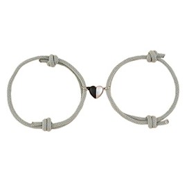 Colorful Love Heart Bracelets Set Braided Rope Mutual Attraction Relationship Astronaut Adjustable Cord for Boyfriend Girlfriend Couples Jewelry-Grey