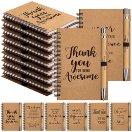 Tenceur 30 Pack Thank You Notebooks Graduate Teacher Appreciation Gifts Employee Appreciation Gifts Coworker Motivational Inspirational Kraft Spiral Notepads with Bamboo Pens Office Teacher Thank