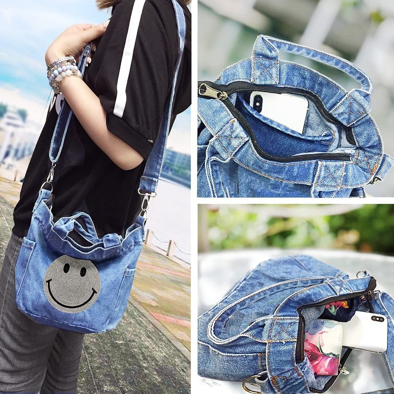 DIVA Rose Women's Tote Bag, Shoulder Bag, 2-Way, Denim, Small,