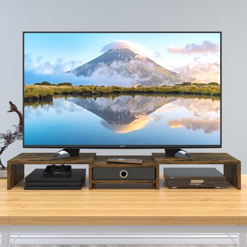 WESTREE Dual Monitor Stand Riser with Drawer, 3 Shelf Computer