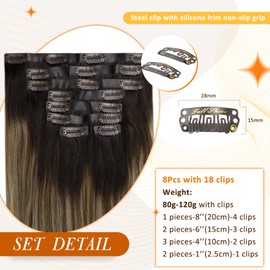 Full Shine Seamless Hair Extensions Clip ins 22 Inch Blonde Highlighted Seamless Clip in Human Hair Extensions for Women 120g 8pcs Balayage Clip in Hair Extensions