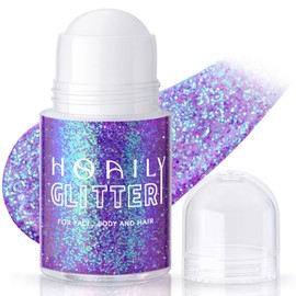 HOSAILY Roll-on Holographic Body Glitter Gel for Face Hair, Chameleon Color Changing Glitter Gel Under Light, Chunky Mermaid Sequins Festival Party Rave Accessories Shimmer Makeup (Purple)