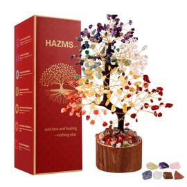 Hazms 7 Chakra Crystal Tree of Life - 8.7 Inches Healing Crystal Tree and 7 Crystals Office and Home Decor Positive Energy Seven Chakra Trees and Healing Stones Spiritual Birthday Gifts for Women