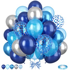 Blue Balloons, 50pcs Blue and Silver Balloons, Navy Pearl Dark Blue Metallic Balloon Confetti Balloon For Boy Man Birthday Party Baby Shower Gender Reveal Graduation Wedding Decor