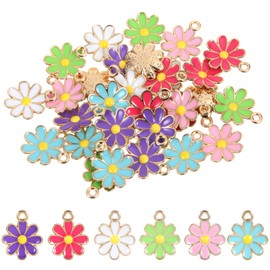Yuanchu Daisy Enamel Pendants, Pack of 30 Enamel Flower Charms, 6 Style, Cute Small Flower Pendants, Colourful Flower Themes, Alloy Pendant for Bracelets, Earrings, Necklaces, DIY Crafts, Zinc, Man