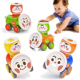 MOONTOY Auto Spielzeug, Baby Spielzeug 1 2 3 Jahr Jungen und Mädchen, 4 Stück Press-and-Go Spielfahrzeug Set, Getränke Spielzeugautos ab 1 Jahr Lernspielzeug Geschenk für Kinder ab 12 18 Monaten