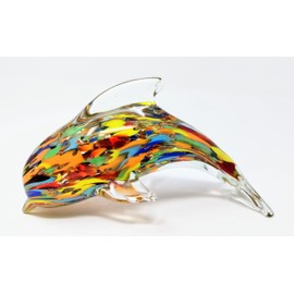 JRose Collections Coloured Dolphin Glass Ornament Home Decoration Paperweight Gift - Unique Crystal Animals, Multicoloured Crystal Dolphins or Paperweights Glass. JR23060