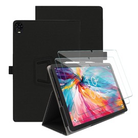 Hoibon Case for TCL TAB 10 NXTPAPER 5G for TCL TAB 10 NXTPAPER 5G 10.4" Model 9199S Case Folio Flip Magnetic Smart PU Leather Shockproof Case with Hand Strap Kickstand Screen Protector (Black+2Pcs)