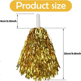 QOOWFEANIG 24Pcs Handheld Cheerleading Pom Poms Shining Metallic Foil Plastic Pom Poms with Baton Handle for Game Sports Squads Dancing Party Football Basketball Club Spirit Sports Stage Performance Bright golden surface
