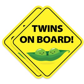 Stickios Twins on Board Sticker for Cars - Sticks Anywhere Including Windows - Cute Removable Babies in Car Sign - No Magnets, Suction Cups or Paint Damage - Two Little Peas (2-Pack)