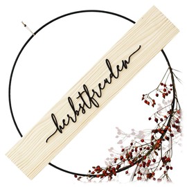 SKONIDA Autumn Wreath Modern - Door Sign Made of Natural Material Wood & Metal Ring 30 cm - Decorative DIY Door Wreath with 3D Lettering for Hanging - Wooden Wreath for Dried Flowers - Vintage Wall