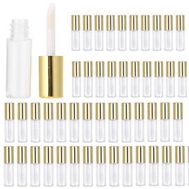 Nicoone Lip Gloss Tubes, 45Pcs 1. 2ml Mini Refillable Empty Lip Gloss Tubes with Wands and Rubber Ring, Lipstick Bottle Container Dispenser for Diy Lip Gloss, Lip Balm, Cosmetic (Gold)