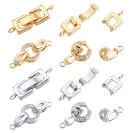SUPERFINDINGS 2 Colors 2 Styles 8 Sets 1/1.2mm Hole Clasp Clasp 1 Row Fold Over Clasp Clasp Clasp Buckle Bead Parts Fold Over Clasp Brass Rhinestone Bracelet Extender Clasp Golden Clasp Jewelry
