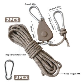 2-Pack 4M Heavy Duty Adjustable Ratchet Ropes - Grow Light Hangers with Metal Snap Hooks | Perfect for Grow Rooms & Outdoor Camping Gear | Includes 2 Bonus Replacement Hooks