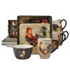 MISC Gilded Rooster 16-Piece Dinnerware Set Black Blue Red Ceramic