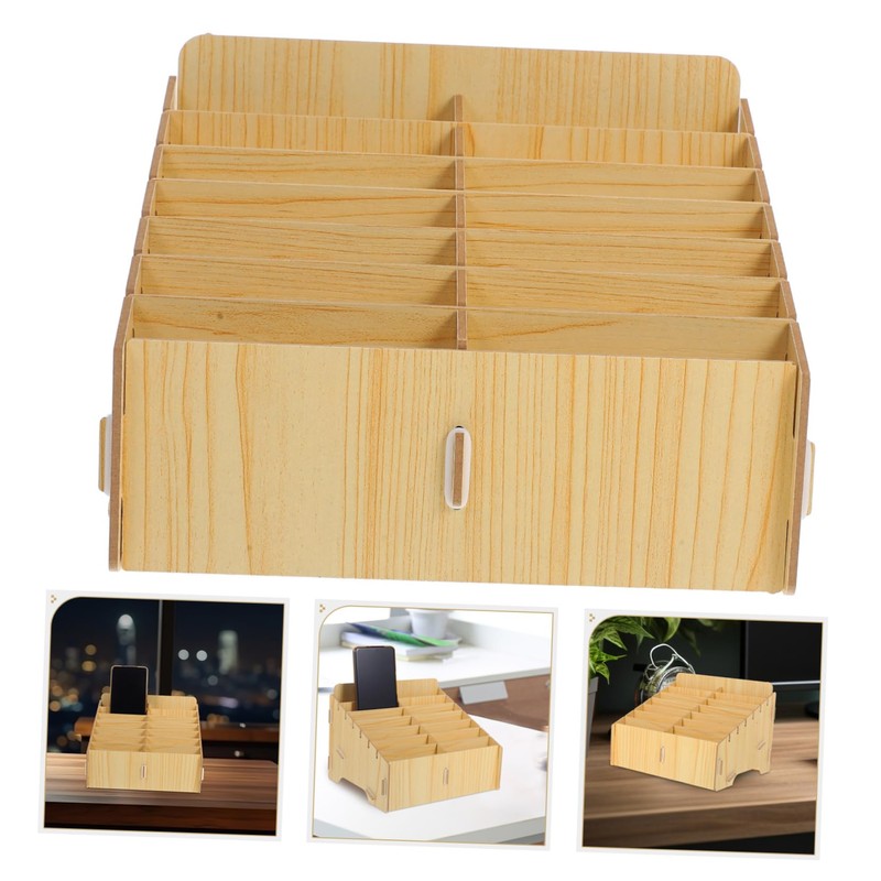 MAGICLULU Wooden Cell Phone Organizer with Compartments Multifunctional Desktop Storage
