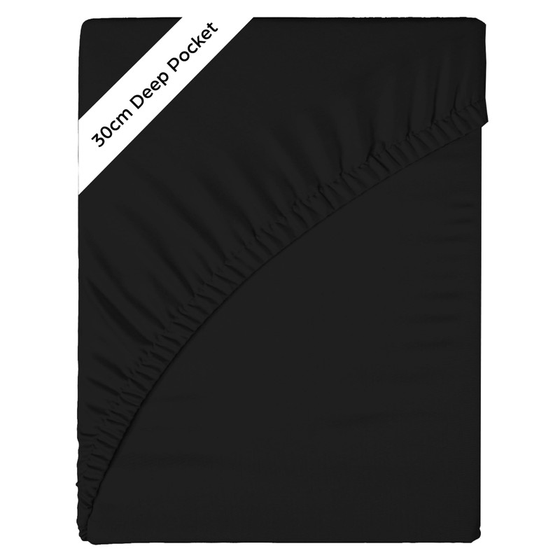 Funky Gadgets Double Fitted Sheet Black Deep Pocket 12 Inch
