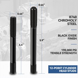 Cylinder Head Stud Replacement Kit with Nuts & Washers Compatible with Chevy Corvette Camaro NA LT1 6.2L 2014-2024, 12-Points Stud, 190,000 PSI Tensile Strength, Black Oxide Finish