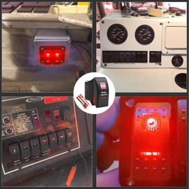 5 Pin Rear Lights Waterproof Rocker Switch Toggle - ON/Off Red 2 LED Light - 12V 20Amp 24V 10Amp, for Automotive Cars Vehicles Marine Boats Trucks Trailers 4x4 Caravans RVs SUV ATV UTV & More