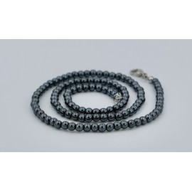 Taddart Minerals - Silver Grey Necklace Made from Natural Gemstone Hematite with 4 mm Balls and 45 cm Length - Handmade, Hematite, Hematite