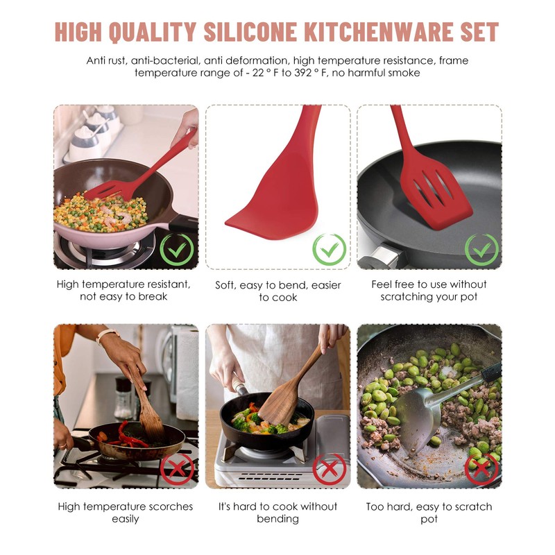 Pranski Kitchen Utensils Set-12 Pieces Silicone Cooking Utensils Set (Dishwasher
