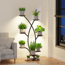 NUNUDA Plant Stand Indoor with Grow Light - 8 Tiered Corner Shelf for Indoor Plants, 57" Tall Plant Shelf with Lights for Indoor Growing , Sturdy Metal Plant Rack for Living Room,Balcony,Patio