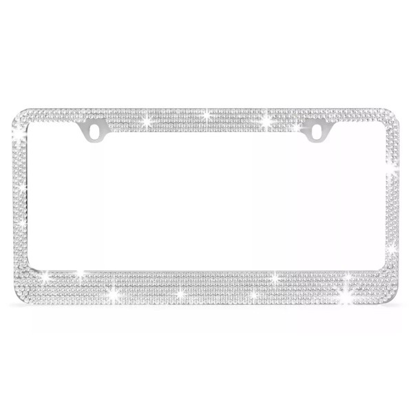 BLVD Metal Silver Crystal Diamond Style License Plate Frame Universal