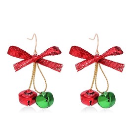 Bow Jingle Bell Dangle Earrings for Women Red Post Ribbon Knot Dangling Hook Earrings Creative Christmas Drop Earrings for Festival Xmas Party Jewelry