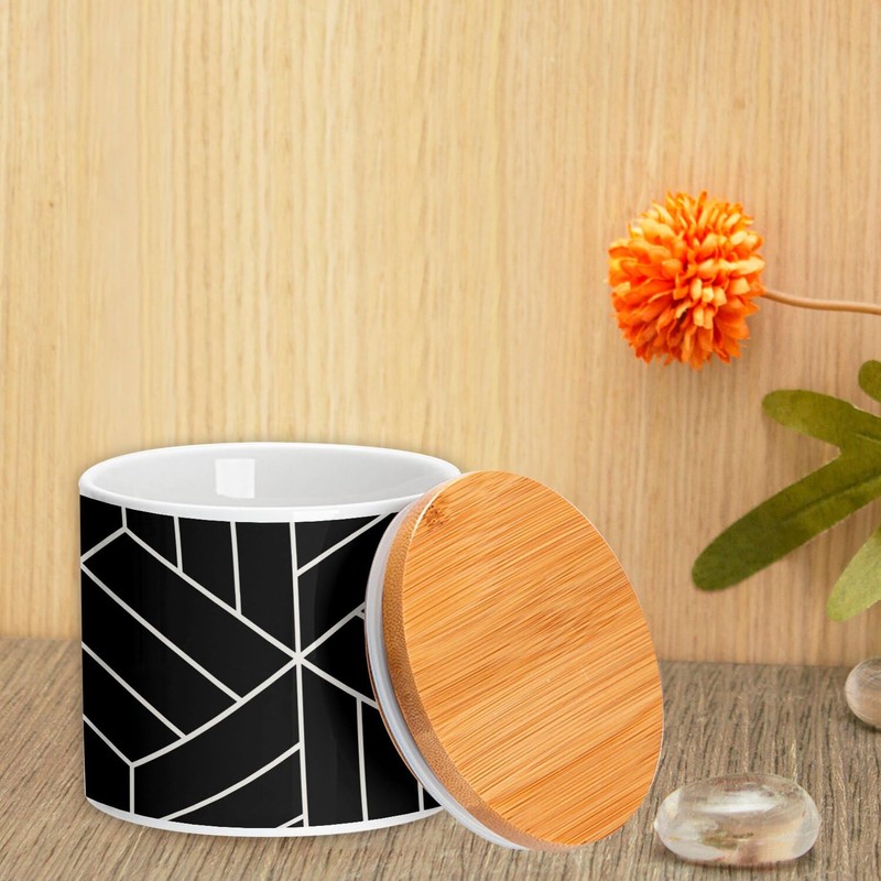Fabulous Ceramic Jar with Lid Bamboo - Geometric Cube Pattern