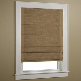 Green Mountain Vista Thermal Cordless Woven Roman Shade with Wicker-Wheat Border, 27 by 63-Inch