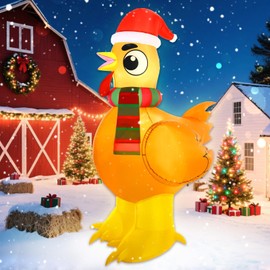 6FT Christmas Inflatables Chicken Outdoor Decorations Farm Animal Funny Blow Up Yard Decoration Merry Xmas Cute Holiday Party Lighted up for Indoor Lawn Garden Outside Décor