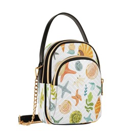 Quilted Crossbody Bags for Women,Colorful Seashell and Waterweed Leaf Women's Crossbody Handbags Small Travel Purses Phone Bag