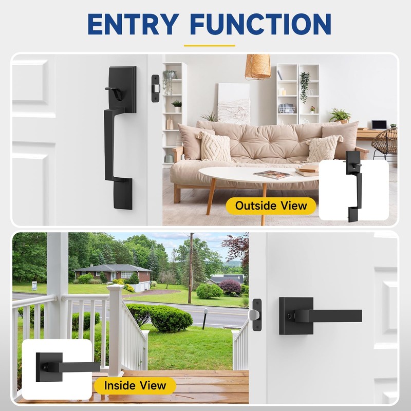 RAFECIEE Black Front Door Handle No Lock, Modern Exterior Door