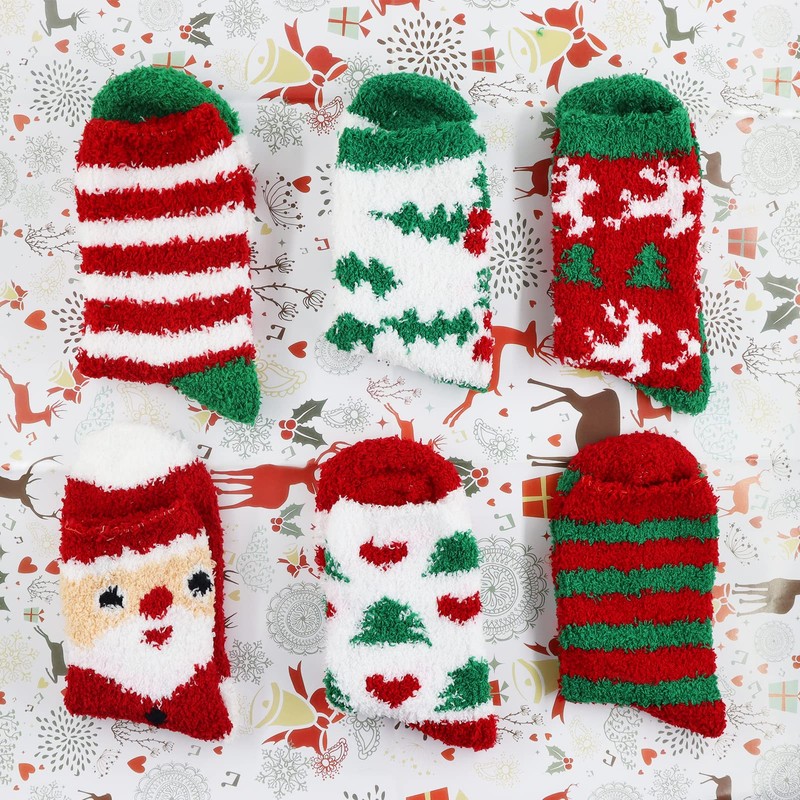 TaimeiMao Christmas Socks 6 Pairs, Christmas Socks Women, Fluffy, Cuddly