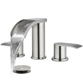 gotonovo Waterfall 8 inch Widespread Bathroom Faucet Set Bathroom Sink Faucet 3 Hole 2 Handle Vanity Lavatory Deck Mount with Pop Up Drain and Water Supply Lines Round Body Brushed Nickel
