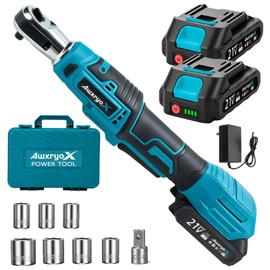 AwxryoX 3/8" Cordless Ratchet Wrench,89 FT-LBS (120N.m) Brushless Electric Ratchet Tool Kit with 2 x 2.0Ah,0-320RPM 21V Matraca Electrica with 7 Sockets,1/2" Adapter for Auto Repair Household DIY