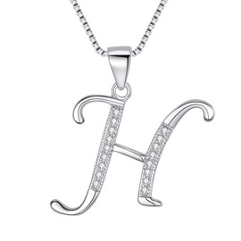 EleQueen Initial H Bridal Necklace 925 Sterling Silver CZ 26 Letters Pendant for Women