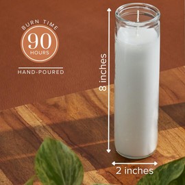 Simply Soson Simply Soson 2x8 inch 7 Day White Pillar Candles in Glass Set of 3, 90 Hour Burn Time, Unscented Prayer Candles for Memorials and Vigils