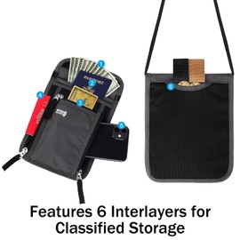 KEAFOLS Neck Pouch Travel Purse with RFID Protection Waterproof Shoulder Bag Maximum Security for Smartphone and Travel Documents Multiple Purpose, grey