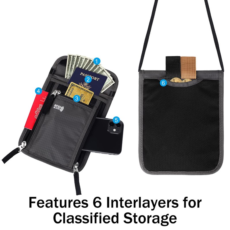 KEAFOLS Neck Pouch Travel Purse with RFID Protection Waterproof Shoulder